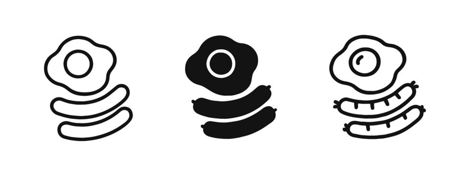 Fried Egg and Sausage Breakfast Icons Collection in Three Versatile Graphic Styles