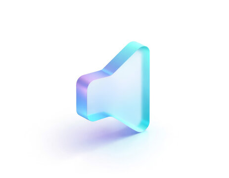 3D speaker icon in a cyan‑blue‑purple gradient with a soft matte‑glass effect, featuring a smooth modern shape on a clean white background, symbolizing sound, audio and digital media.