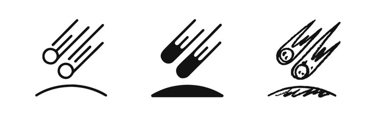 Meteor crashing on earth icon set, meteorite asteroid falling in atmosphere vector illustration © ICONS FOR YOU