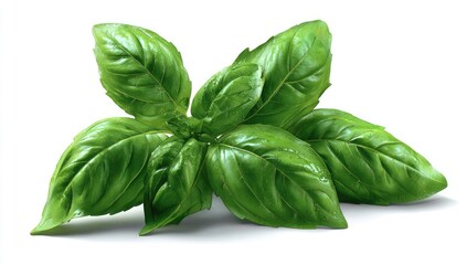 Fototapeta premium Lush, vibrant green basil leaves cluster together, showcasing their fresh, healthy texture