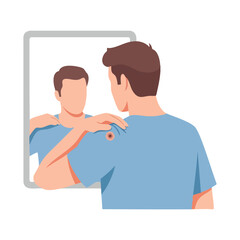 Fototapeta premium Man Examining Skin Spot in Mirror for Health Check.