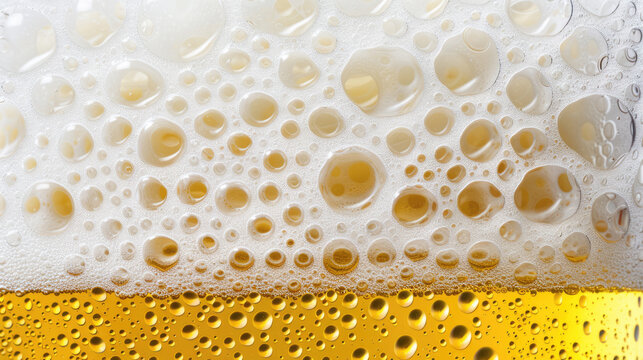 Fresh beer bubbles background, foam texture with free space for text