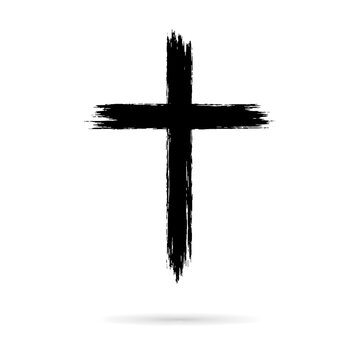 Artistic brushstroke Christian cross silhouette