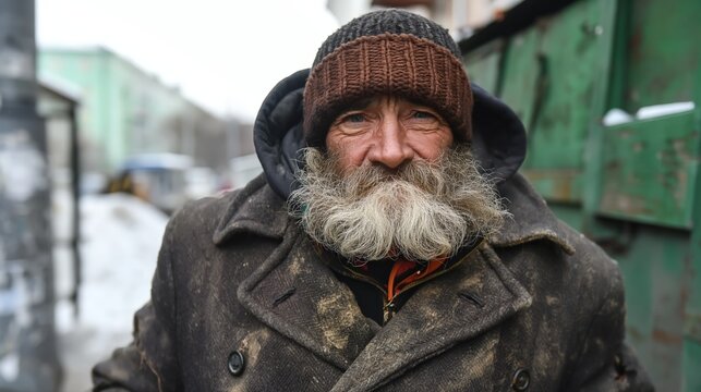 Portrait d'un homme &acirc;g&eacute; avec une longue barbe blanche en hiver