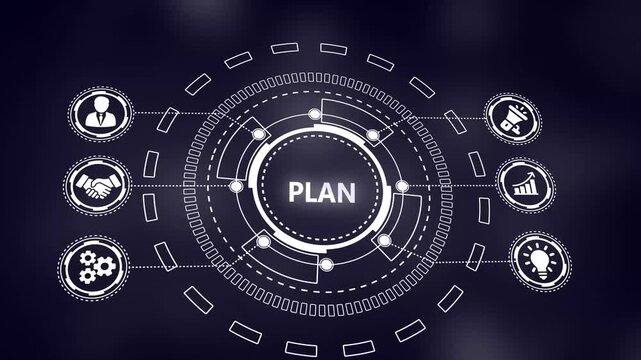 Digital Planning Concept with Central PLAN Text and Connected Icons strategy network