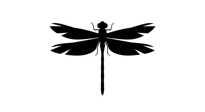 Dragonfly insect silhouette isolated on white background, minimalist flat design vector illustration for logo or design element.
