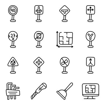Set of Maintenance Tools Linear Icons