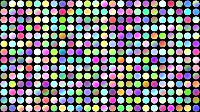 Colorful round shapes fill a grid pattern creating a vibrant display of colors and lights in this visual composition
