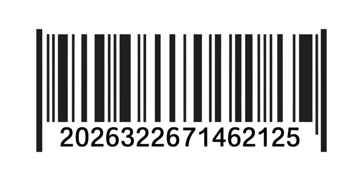 Barcode icon, vector illustration of bar code with numbers, fake barcode symbol for universal product scanning and inventory management