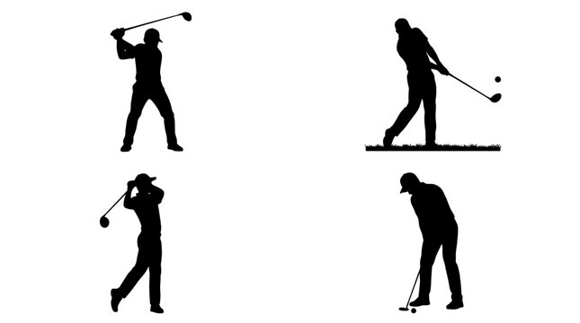 Golf Player Silhouette Vector Set &ndash; Man Swinging in Dynamic Poses