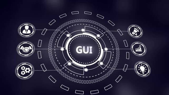 Centralized Interface Displaying GUI Concept with Connected Icons and Futuristic Design technology