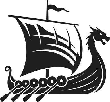 Viking Longship Dragon Head Silhouette.