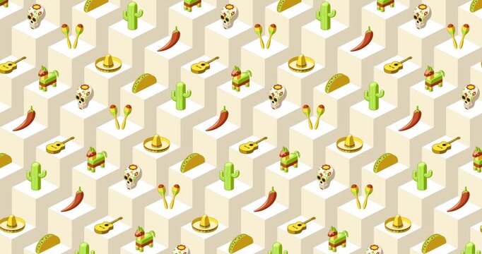 Cinco de Mayo colorful icon animation loop on geometric background