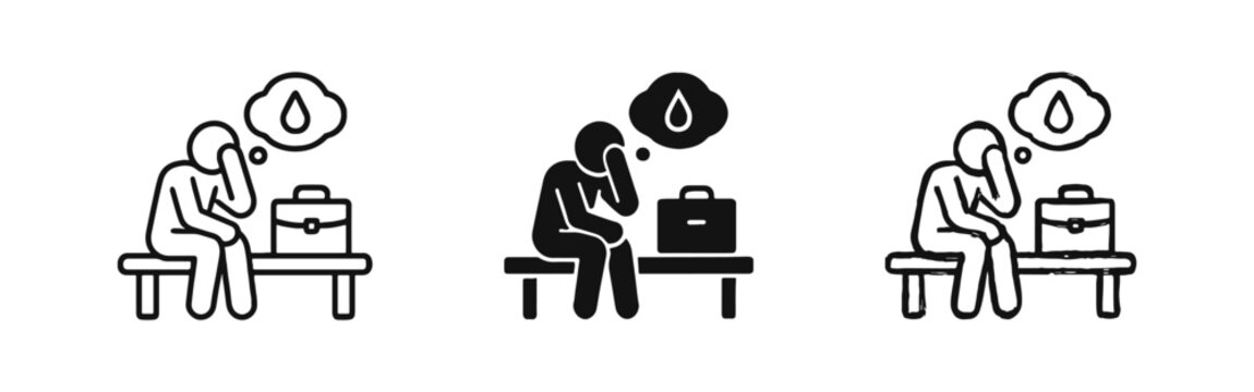 Job Loss and Unemployment Icon Set - Sad Person with Briefcase Symbols