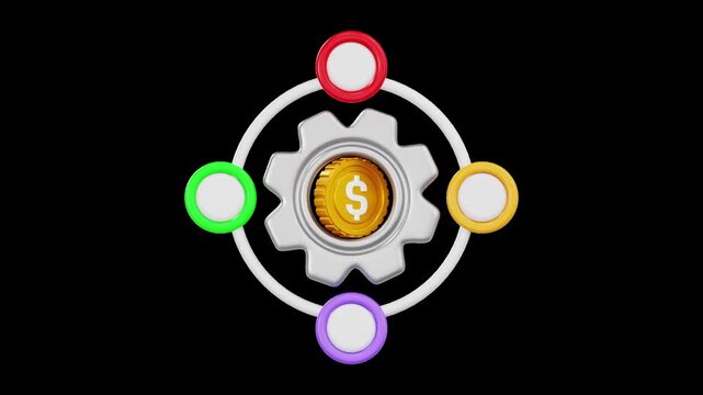 3D Financial Process Gear Network Animation, Alpha Channel
