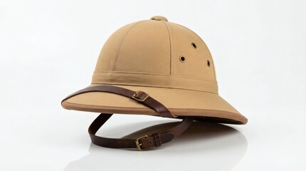 Fototapeta premium Pith Helmet Vintage Safari Explorer in Neutral Beige.