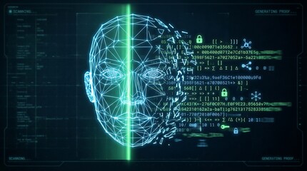 Fototapeta premium Anonymous Biometric ZKP Face Scan Hologram Glowing