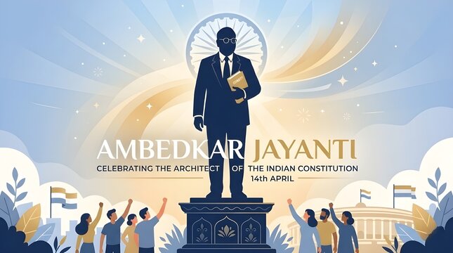Ambedkar Jayanti Tribute Illustration with Dr. B.R. Ambedkar Silhouette and Equality Liberty Fraternity Quote on Elegant Blue Gold Background