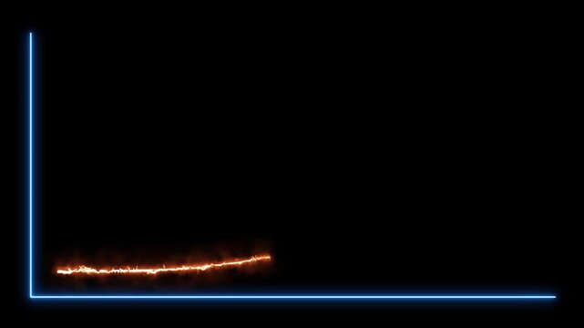 Animated glowing fire arrow forms upward zigzag chart, symbolizing growth, on dark background. Business and financial chart for trading concept. 4K.
