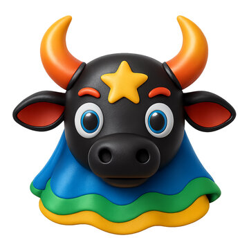3D Bumba Meu Boi head icon on transparent background, Brazilian folklore bull mascot, PNG isolated