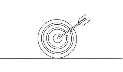 Minimal continuous one line target icon with arrow vector business goal success illustration © Romjan