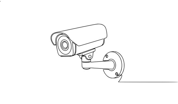 Continuous one line drawing CCTV camera vector surveillance icon minimal line art illustration