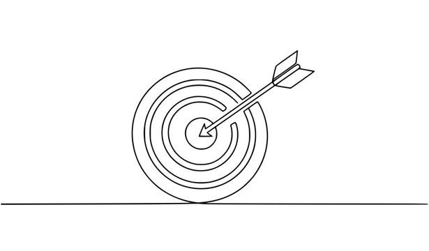 Minimal continuous one line target icon with arrow vector business goal success illustration