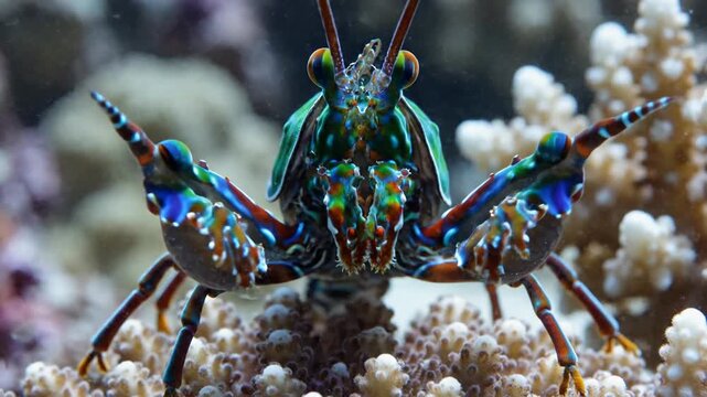 Vibrant Mantis Shrimp on Coral Reef
