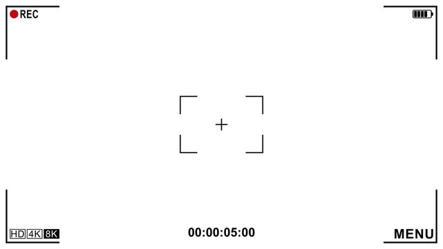 Camera recording screen overlay full battery video animation with 4K resolution size white background. Overlay template smartphone mockup.
