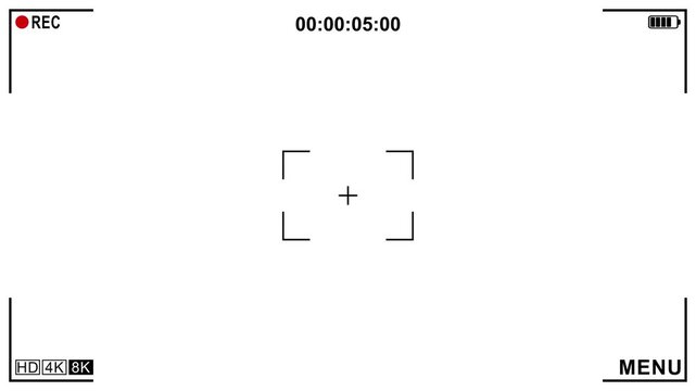 Camera recording screen overlay full battery video animation with 4K resolution size white background. Overlay template smartphone mockup.