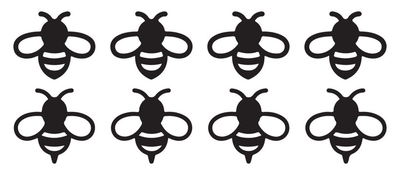 Collection of four bumblebee and honeybee silhouettes black graphics. vector illustration eps 10