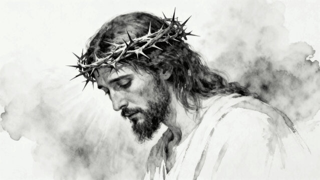 Great Love Jesus with Crown of Thorns isolated watercolor vector illustration svg
