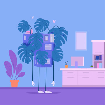 Surreal Monstera Office Plant with Filing Cabinet Leaves