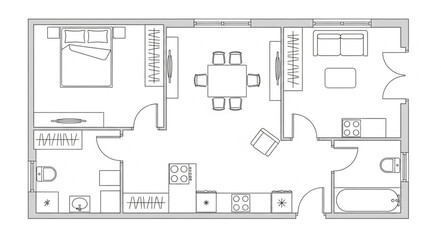 Obraz premium Architectural Floor Plan Drawing of a House Interior Layout.