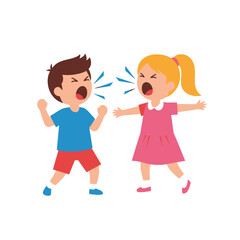 Obraz premium Children Arguing, Brother and Sister Fighting, Cartoon Kids Yelling, Conflict and Dispute