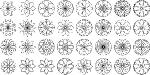 Set of intricate mandala and floral circle patterns line art vector collection isolated on transparent background for decorative design and ornament use © MstKhyrun