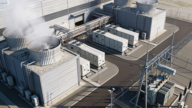 Aerial Shot of Modern Data Center Infrastructure with Advanced Cooling Systems