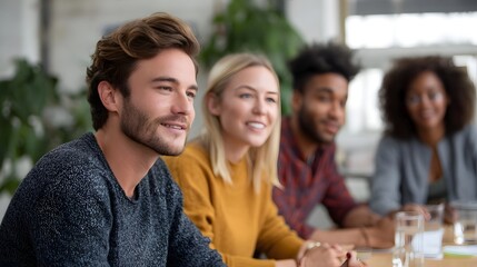Obraz premium Diverse professionals gather in a modern office setting to collaborate and plan their next business strategy
