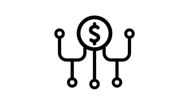 Fintech Network and Digital Money Distribution Animation Icon, Dollar Coin with Circuit Connection Loop, Financial Technology System with Alpha Channel, Electronic Payment Infrastructure Graphic