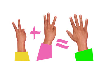 Fototapeta premium Composite photo collage of student hands show numbers count math subject school lesson education isolated on painted background