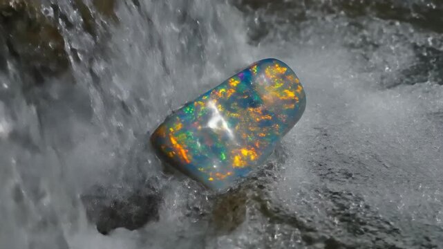 Vibrant Opal Gemstone in Flowing Water