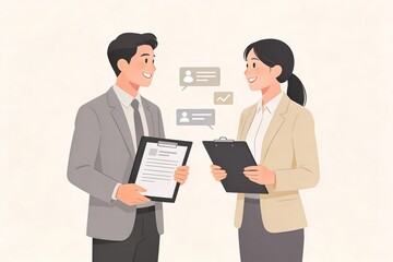 Obraz premium Generative Ai depicts a professional conversation between two businesspeople exchanging information