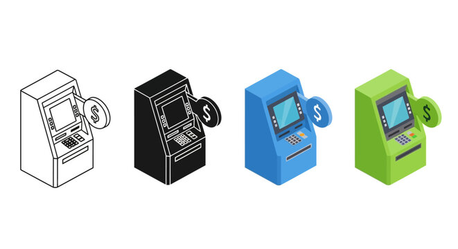 ATM, bank machine, payment terminal, financial icons, vector