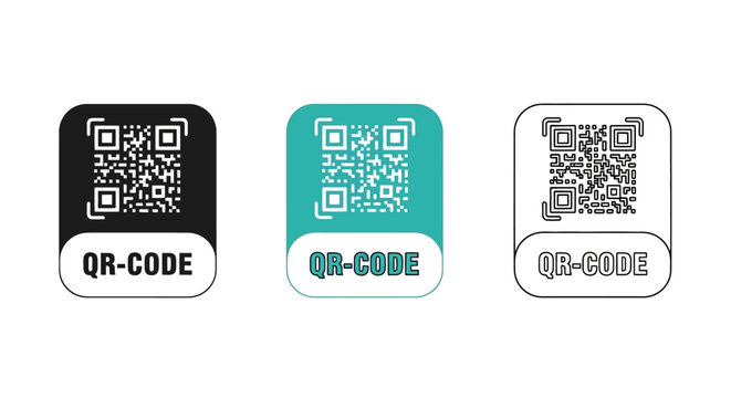 QR code icons, QR code labels, scan code symbols, barcode graphics, vector codes