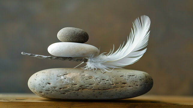 Feather and stone balance. A feather and a stone equally balance 