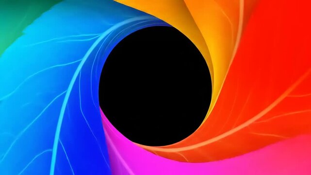 Collection of vibrant, multicolored feather-like designs with central dark void