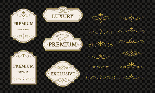 Classic luxury labels and vintage ornaments and flourishes. Ornamental vector illustration set for sophisticated branding and packaging.