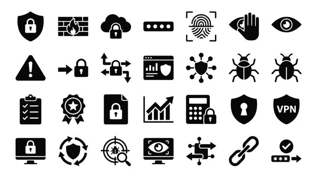 Black Icons of Security, Protection and Privacy Concepts