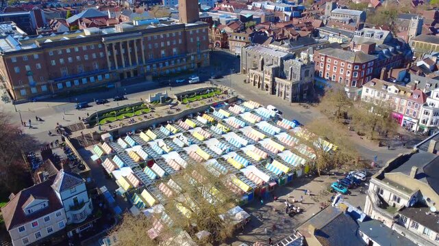 Norwich Market Aerial View Sunny City Centre UK