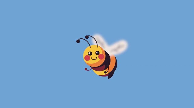 Cute Cartoon Honey Bee Flying on Blue Background